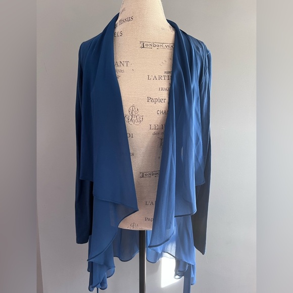 LOGO Lounge by Lori Goldstein Chiffon Cascade Cardigan with Tie Detail size S - Picture 3 of 5